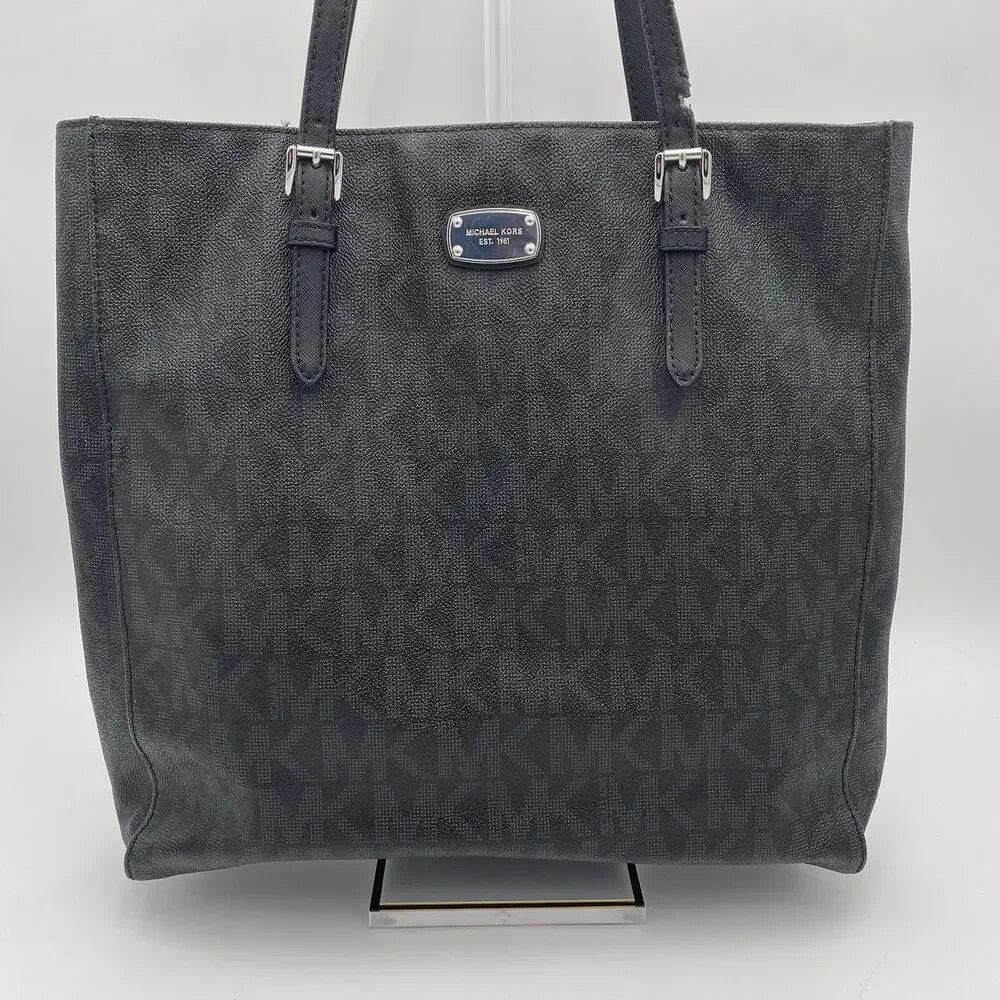 Michael Kors Jet Set Travel North South Tote Large Black Monogram Canvas Leather
